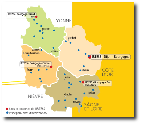 lieux d'intervention de l'Irtess en Bourgogne