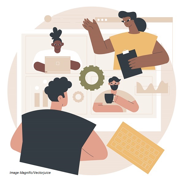 Meeting abstract concept vector illustration. Business meeting room, conference organization, signing contract, discussion at workplace, brainstorming, corporate presentation abstract metaphor.