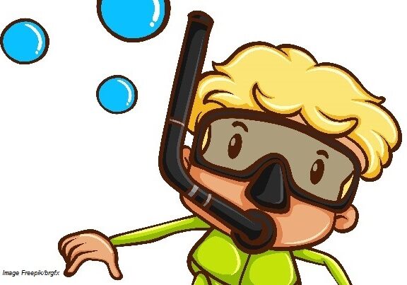Illustration of a drawing of a boy snorkeling on a white background