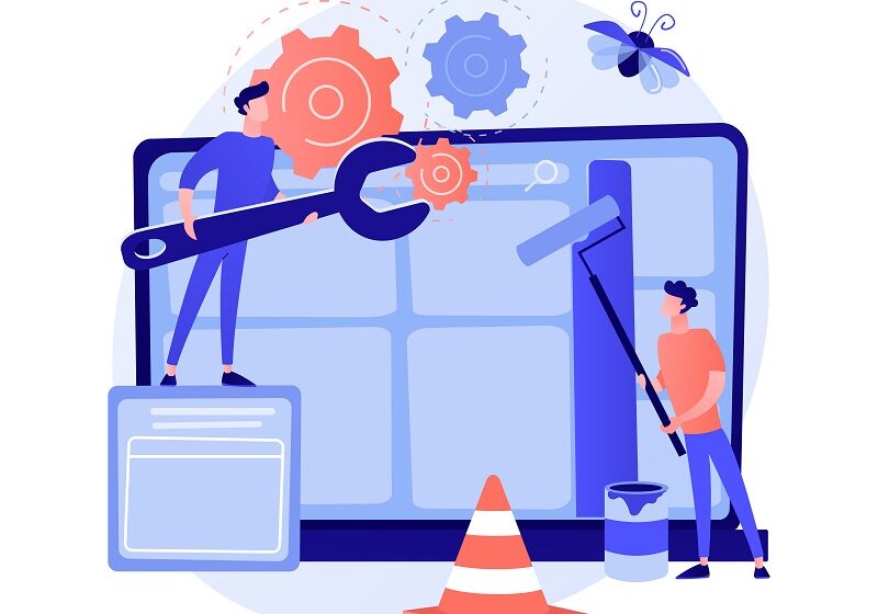 Website maintenance abstract concept vector illustration. Website service, webpage seo maintenance, web design, corporate site professional support, security analysis, update abstract metaphor.